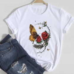 T-Shirt pour femme motif tête de mort et papillon multicolore -