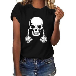 T-shirt tête de mort et doigt d'honneur à manches courtes pour femme !