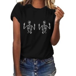 T-shirt tête de mort et doigt d'honneur à manches courtes pour femme !