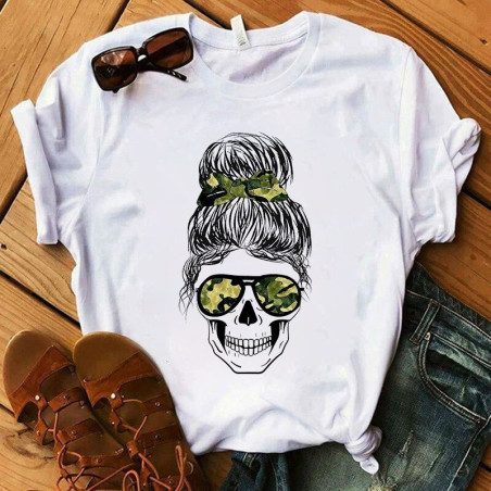 T-shirt tête de mort avec bandana pour femme - 7 modèles et 2 couleurs