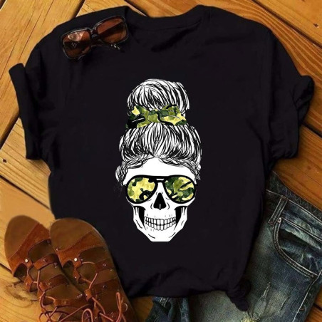 T-shirt tête de mort avec bandana pour femme - 7 modèles et 2 couleurs