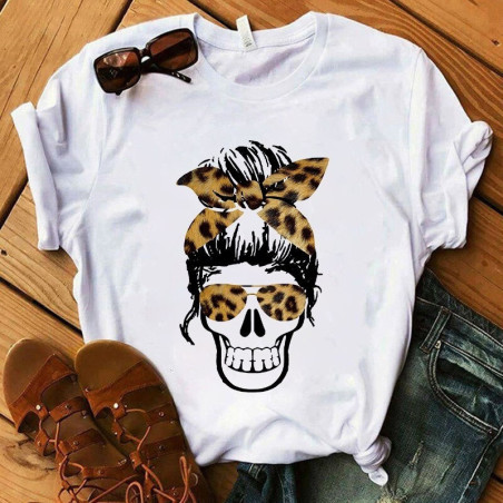 T-shirt tête de mort avec bandana pour femme - 7 modèles et 2 couleurs