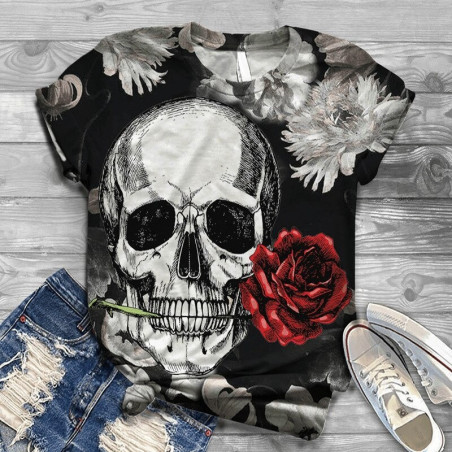 T-Shirt motifs tête de mort colorées et fleuries - 7 modèles au choix