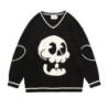 Pull Tricoté Tête de mort Cartoon en Coton pour femme couleur noir