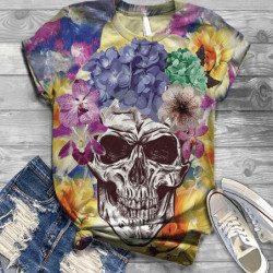 T-Shirt motifs tête de mort colorées et fleuries - 7 modèles au choix