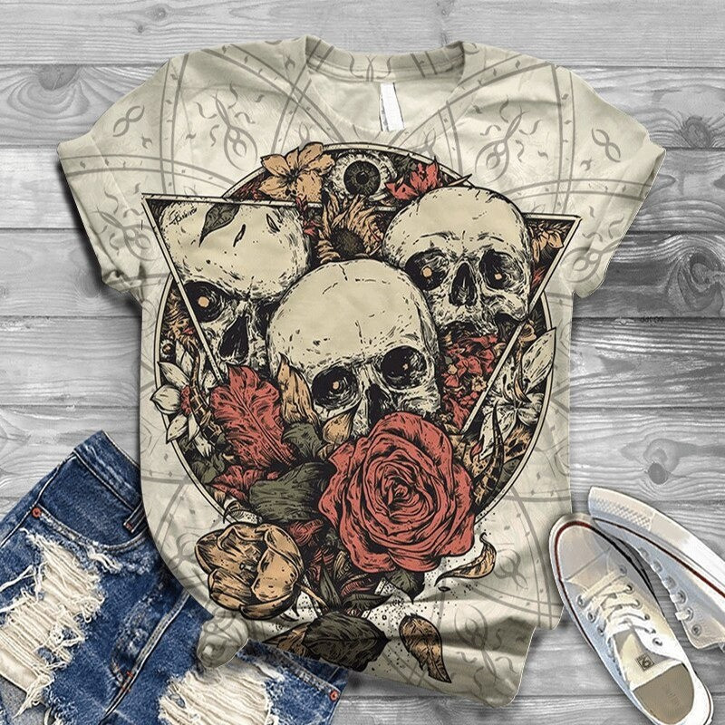 T-Shirt motifs tête de mort colorées et fleuries - 7 modèles au choix