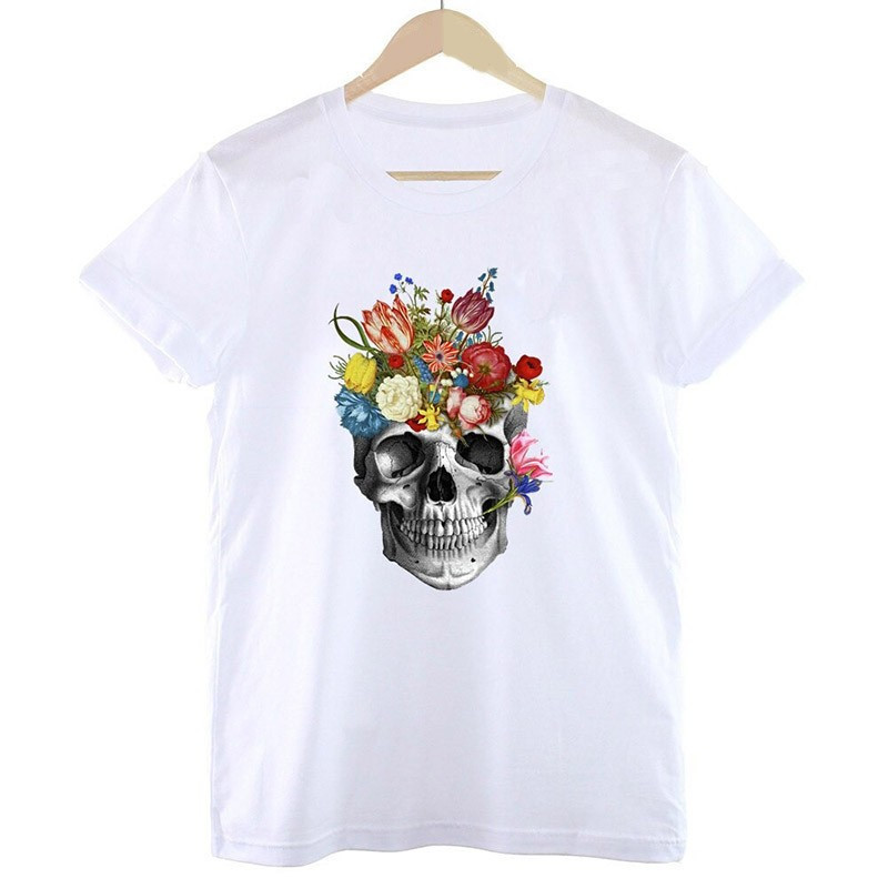 T-shirt crâne avec Papillons et Fleurs colorées - 9 modèles au choix !