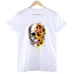 T-shirt crâne avec Papillons et Fleurs colorées - 9 modèles au choix !