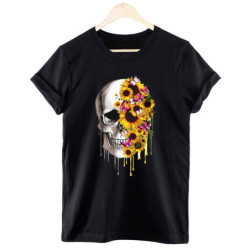 T-shirt crâne avec Papillons et Fleurs colorées - 9 modèles au choix !