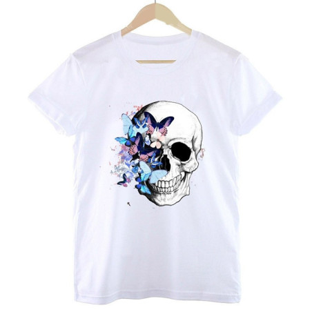 T-shirt crâne avec Papillons et Fleurs colorées - 9 modèles au choix !