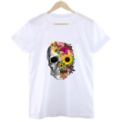 T-shirt crâne avec Papillons et Fleurs colorées - 9 modèles au choix !
