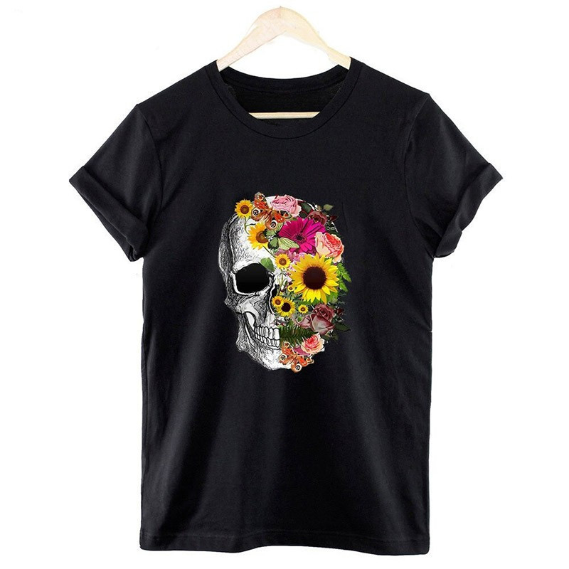 T-shirt crâne avec Papillons et Fleurs colorées - 9 modèles au choix !