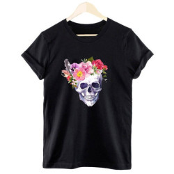 T-shirt crâne avec Papillons et Fleurs colorées - 9 modèles au choix !