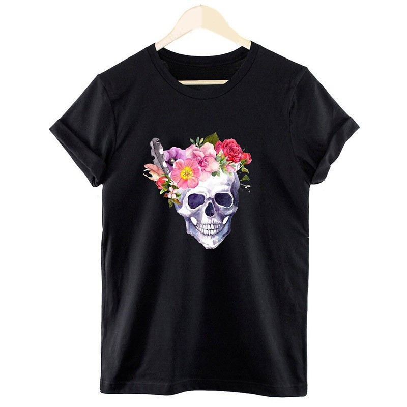 T-shirt crâne avec Papillons et Fleurs colorées - 9 modèles au choix !