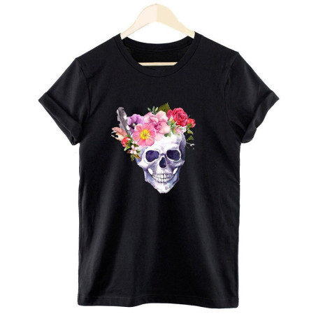 T-shirt crâne avec Papillons et Fleurs colorées - 9 modèles au choix !