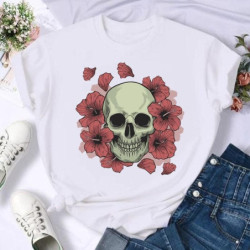 T-Shirt tête de mort avec roses et fleurs femme - 14 modèmes au choix!