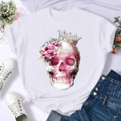 T-Shirt tête de mort avec roses et fleurs femme - 14 modèmes au choix!
