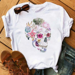 T-Shirt tête de mort avec roses et fleurs femme - 14 modèmes au choix!
