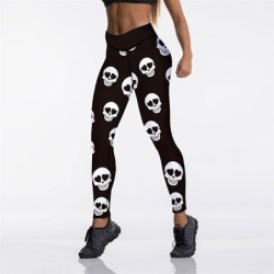 Legging Fitness imprimé tête de mort blanche 3D pour femme