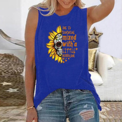 T-shirt femme sans manches tête de mort et tournesol pour femme
