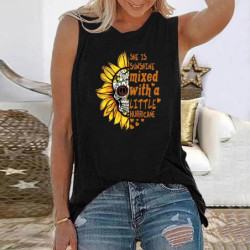 T-shirt femme sans manches tête de mort et tournesol pour femme