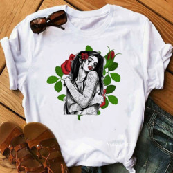 T-Shirt tête de mort Santa Muerte à fleurs roses pour Femme