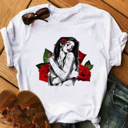 T-Shirt tête de mort Santa Muerte à fleurs et Roses pour Femme !