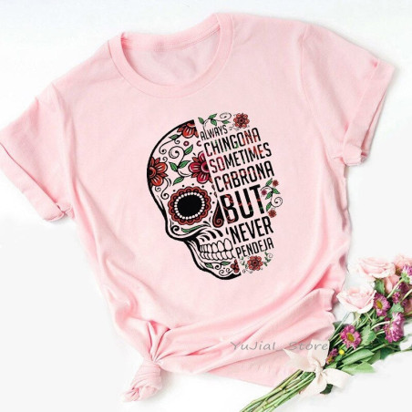 T-Shirt tête de mort Santa Muerte à fleurs et Roses pour Femme !