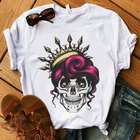 T-shirt  tête de mort avec bandana turban femmes - 9 modèles au choix!