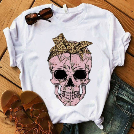 T-shirt  tête de mort avec bandana turban femmes - 9 modèles au choix!