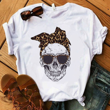 T-shirt  tête de mort avec bandana turban femmes - 9 modèles au choix!
