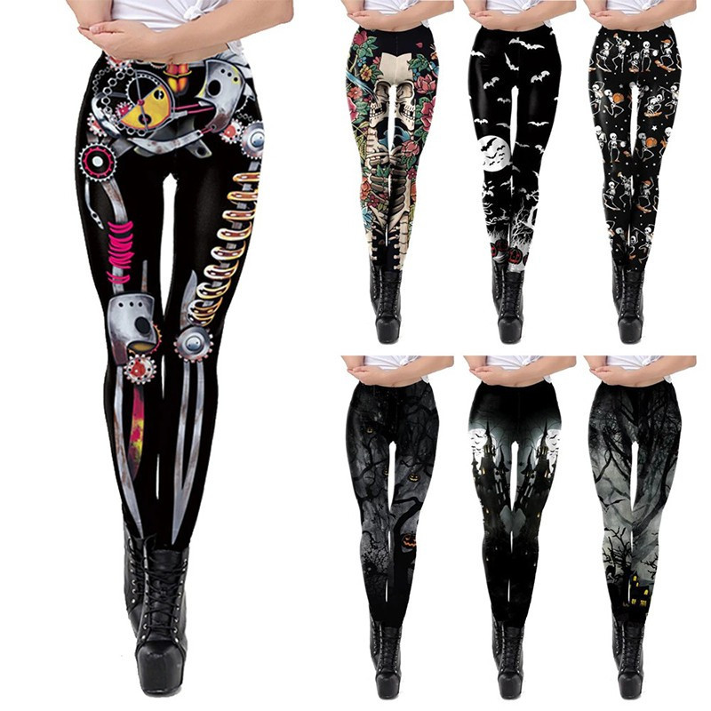 Legging imprimé tête de mort Halloween pour femme - 20 modèles au choix !