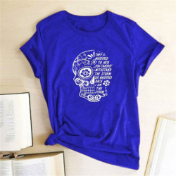 T-shirt crâne et fleurs Santa Muerte col ras du cou pour femme