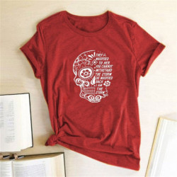 T-shirt crâne et fleurs Santa Muerte col ras du cou pour femme