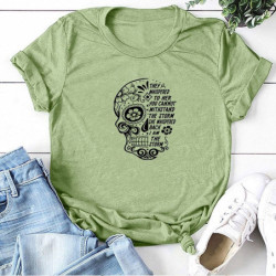 T-shirt crâne et fleurs Santa Muerte col ras du cou pour femme