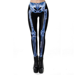 legging de Fitness avec squelette en os bleu brillant imprimé 3D