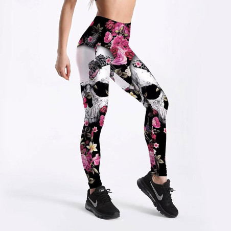 Magnifique Leggings taille haute motif tête de mort en 3D pour femme