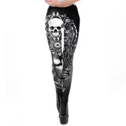 Leggings taille haute motif tête de mort Steampunk pour femme !