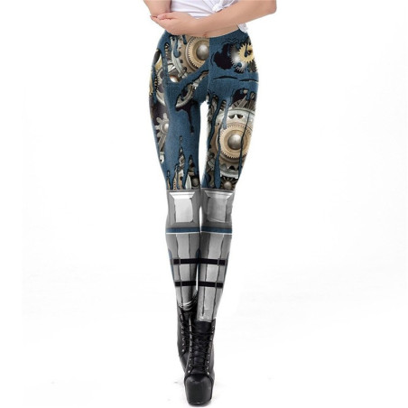 Leggings taille haute motif tête de mort Steampunk pour femme !