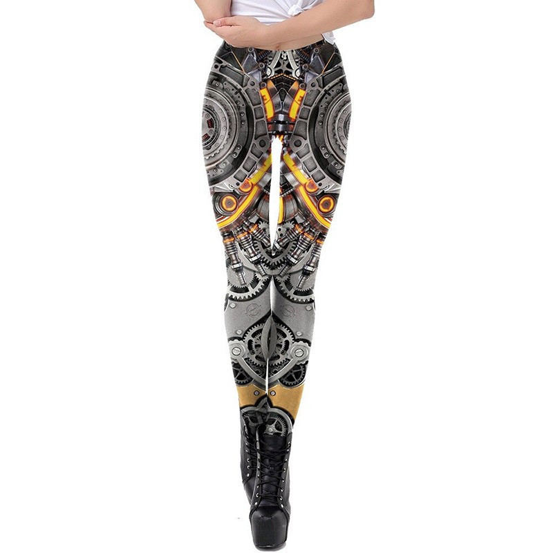 Leggings taille haute motif tête de mort Steampunk pour femme !