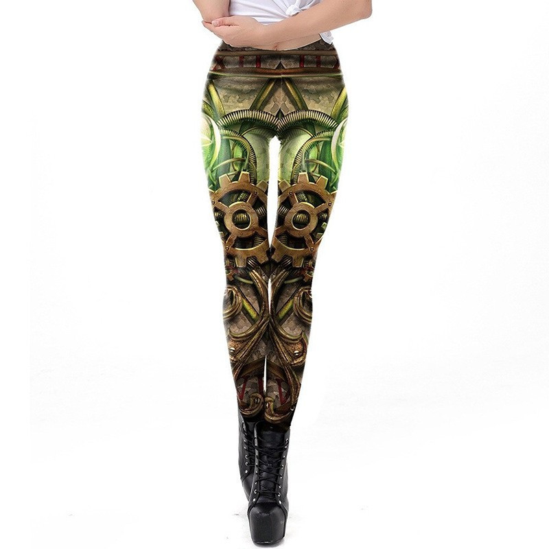 Leggings taille haute motif tête de mort Steampunk pour femme !