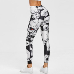 Leggings de Fitness taille haute pour femmes imprimé tête de mort vue côté