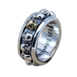 Vue complète de la Bague pour homme argent Sterling S925 avec tête de mort rotative