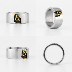 Bague pour hommes en acier inoxydable 316L tête de mort cachée couleur argent et or tous angles