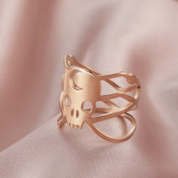 Bague Design en forme de tête de mort et crâne croissant le lune !