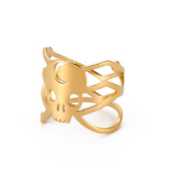 Bague Design en forme de tête de mort et crâne croissant le lune !