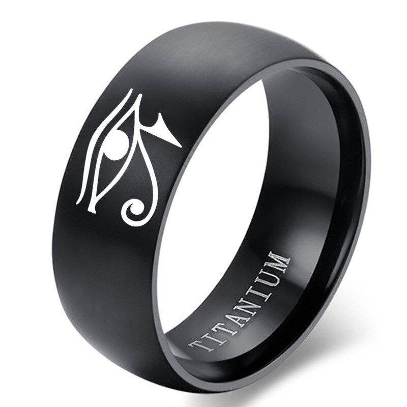 Bague oeil d'horusen titane et acier - nombreux coloris au choix !