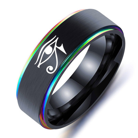 Bague oeil d'horusen titane et acier - nombreux coloris au choix !