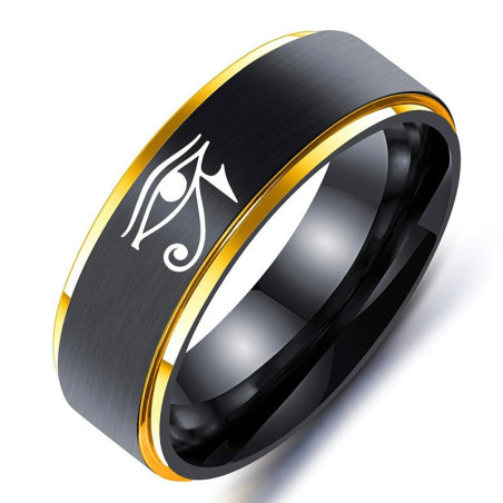 Bague oeil d'horusen titane et acier - nombreux coloris au choix !
