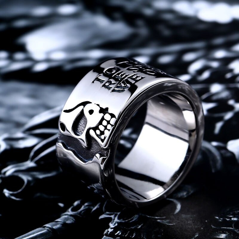 bague en acier inoxydable 316L pour homme motif crâne doré - modèle acier